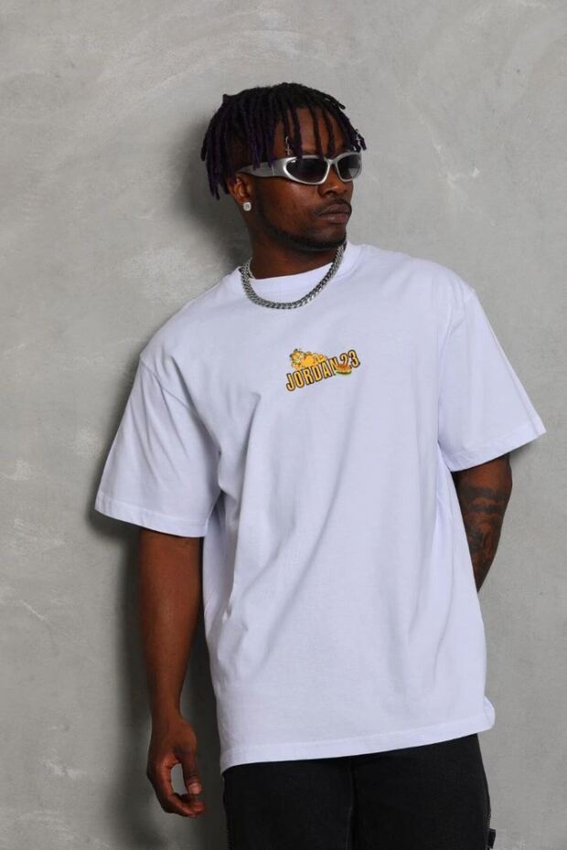 Men's Short Sleeve Summer T-Shirt Crew Neck Printed Oversize T-Shirt - White