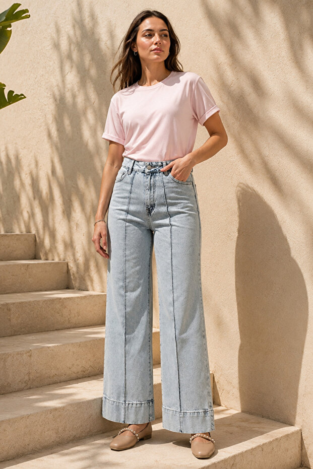 Kadriye Baştürk High Waist Wide Leg Jeans 615 Light Blue