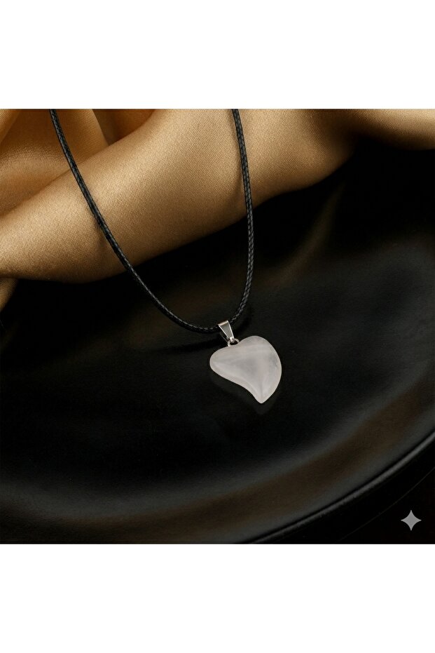 Natural Crystal Quartz Stone Heart Pendant -Natural Stone with Black String (2 Pieces)