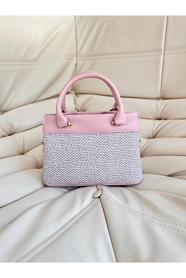 Women's Crossbody Bag with Fixed Strap Design Noir Linen Powder