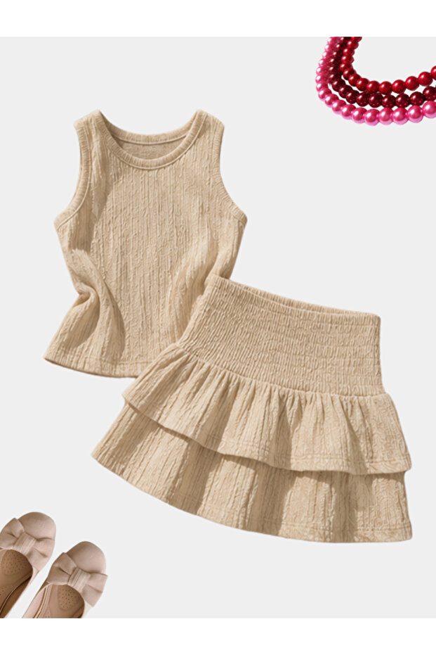 Girl's Wrinkled Textured Skirt and Top Set