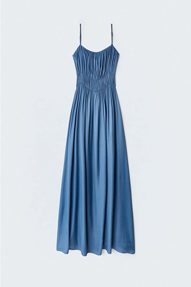 Rochie lungă cu bretele - Indigo - 5
