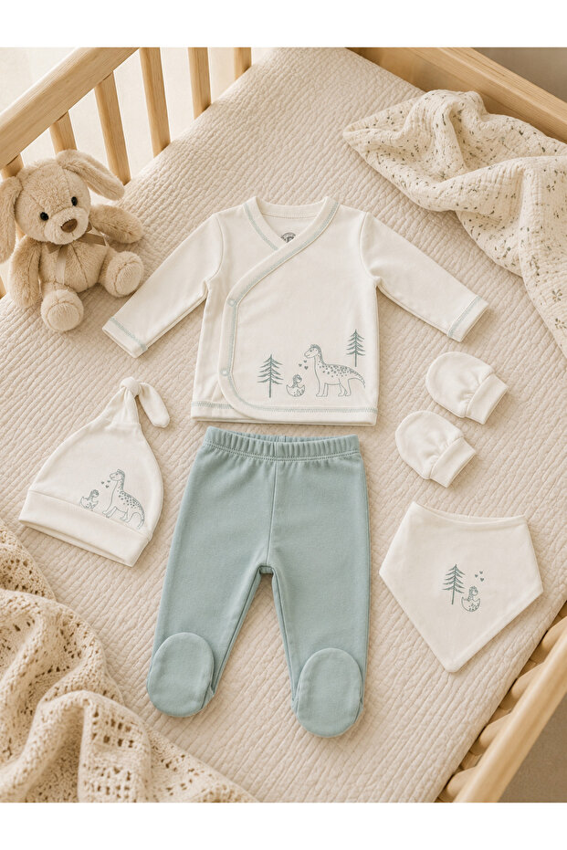 Dinosaur Ecru 5-Piece Newborn Baby Boy Hospital Discharge Set