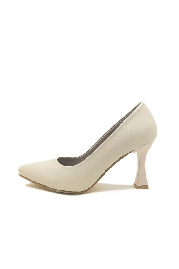 Genuine Leather Beige Color Goblet Heel Women's Stiletto