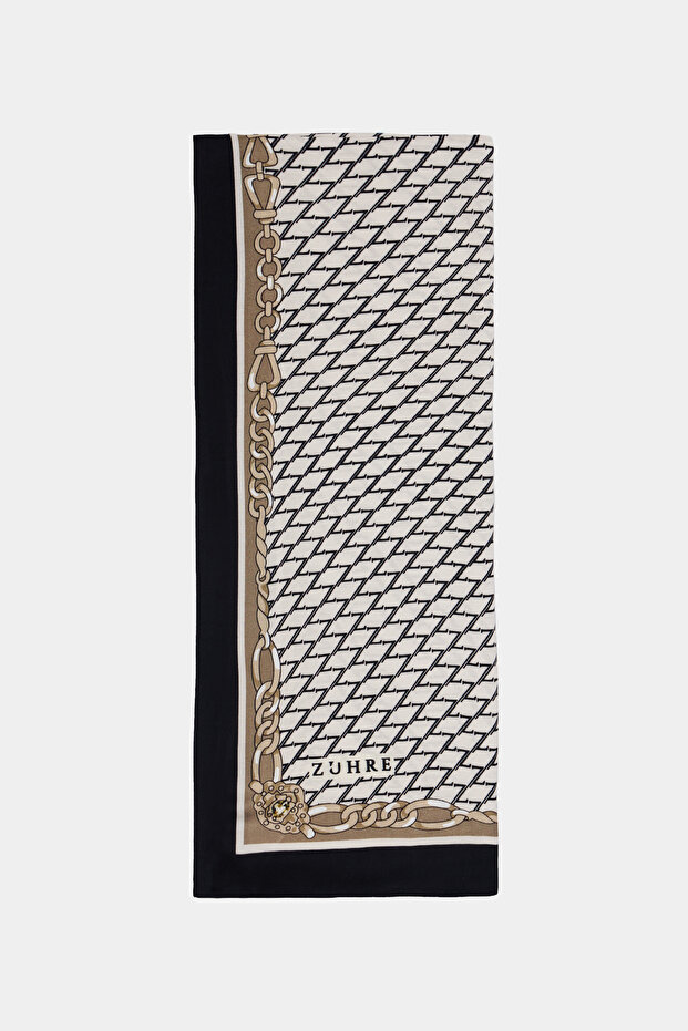 Geometric Patterned Black Shawl with Chain Border 0062