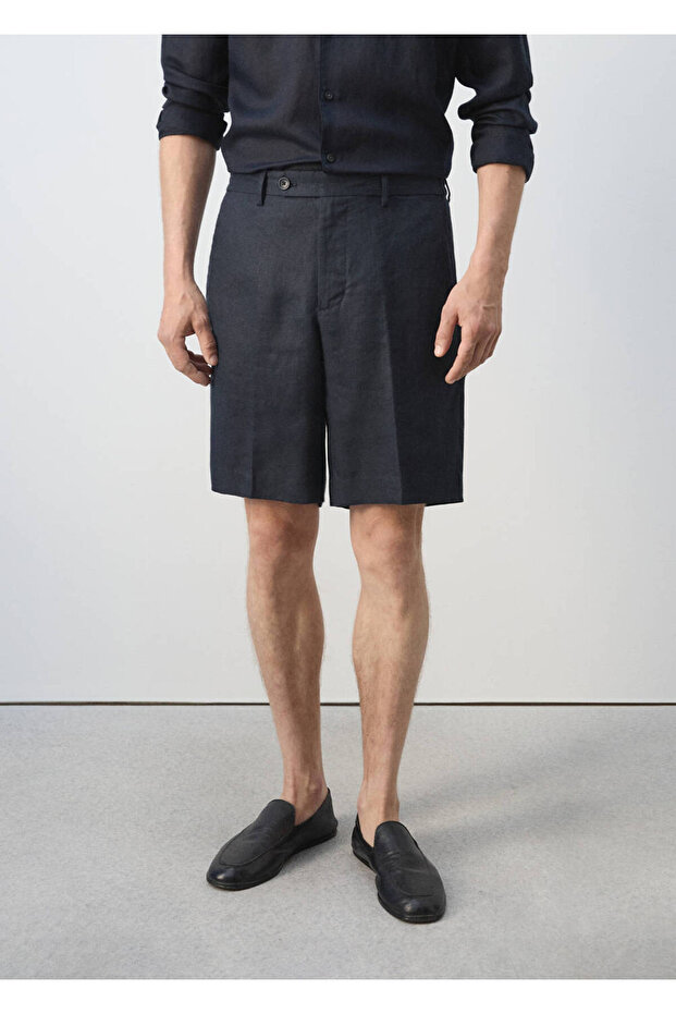 %100 keten regular fit bermuda şort