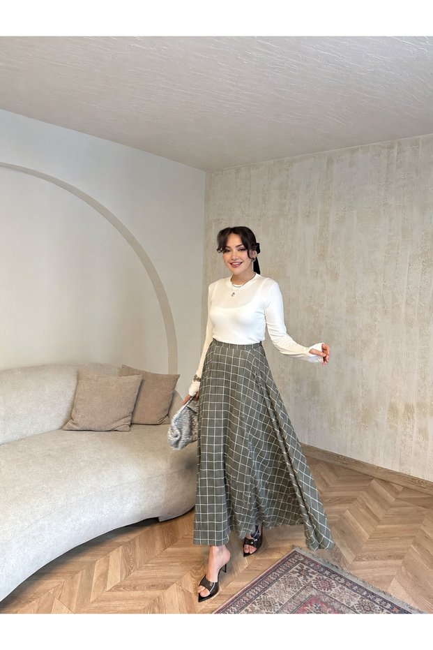 kareli şifon etek