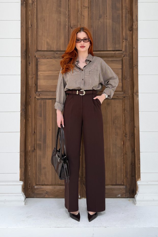 Women's Brown High Waist Palazzo Trousers Nj167