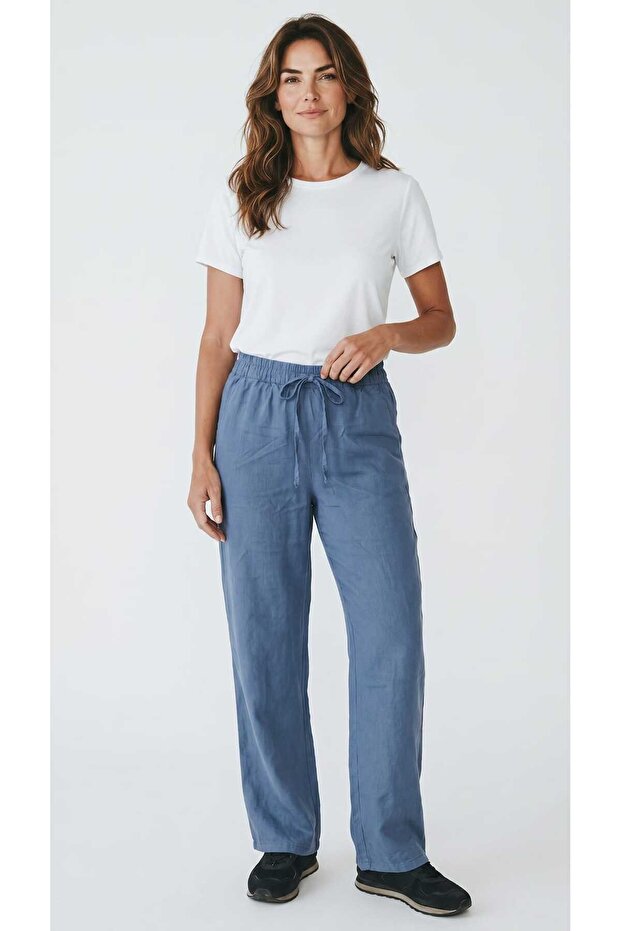 Women's Tansel Pants with Elastic Waist, Side Pockets and Rope Detail