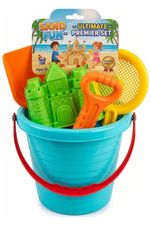 Sand Fun Ultimate Premier Set - Beach Bucket with Castle Molds and Tools