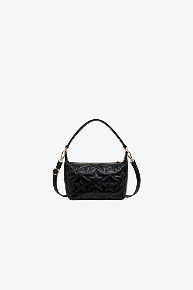 Black Matte Bag with Star Embroidery Detail