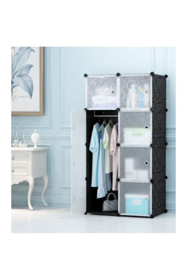 8 Cube DIY Plastic Cabinet Portable Modular Storage Organizer black