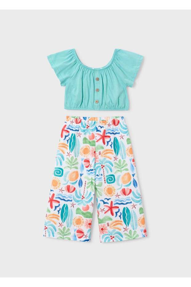 Girl's Floral Pants Set Blue