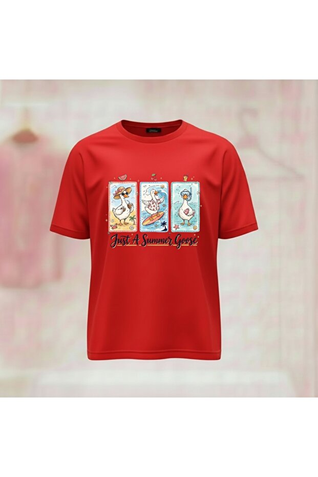 Just a Summer Goose Printed Crew Neck Wide Fit Unisex Tshirt