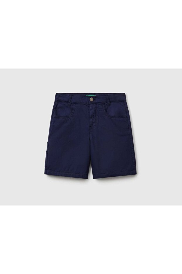 Boys' Cotton Bermuda Shorts 6-14 Years Dark Blue