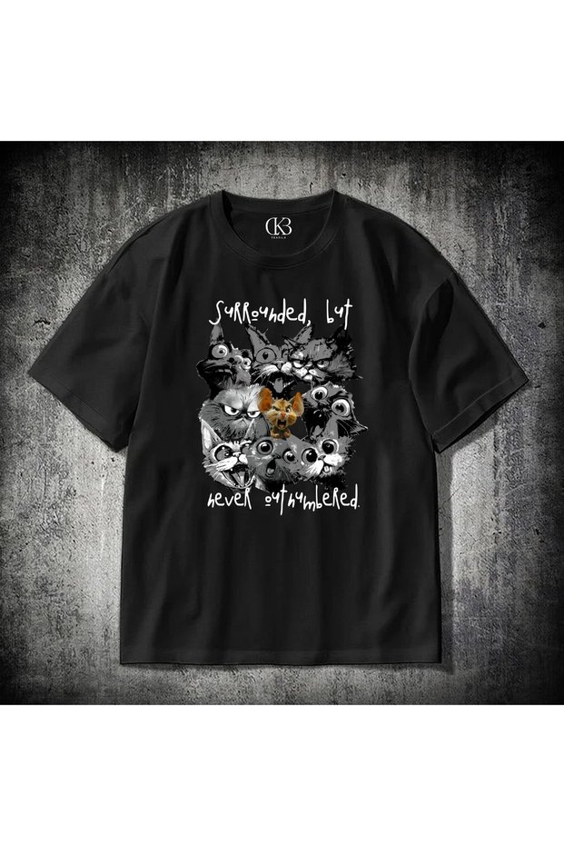 Unisex Oversized Printed Cotton Crew Neck Short Sleeve BLACK T-shirt