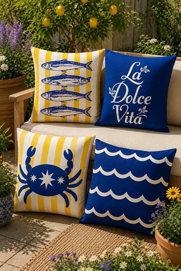 Blue White Marine Decorative Pillowcase Mediterranean Style Modern Balcony Cushion Cover