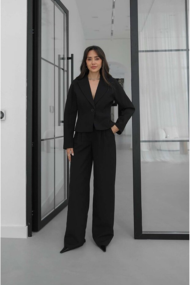 Schwarzer Mer-Blazer mit einem Knopf - 2