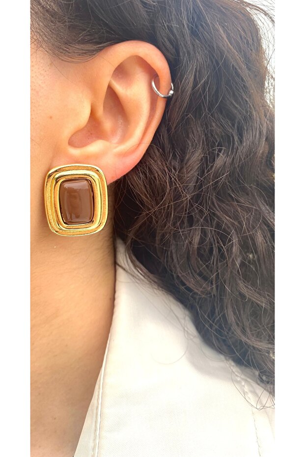 Retro Gold Coffee Square Earrings