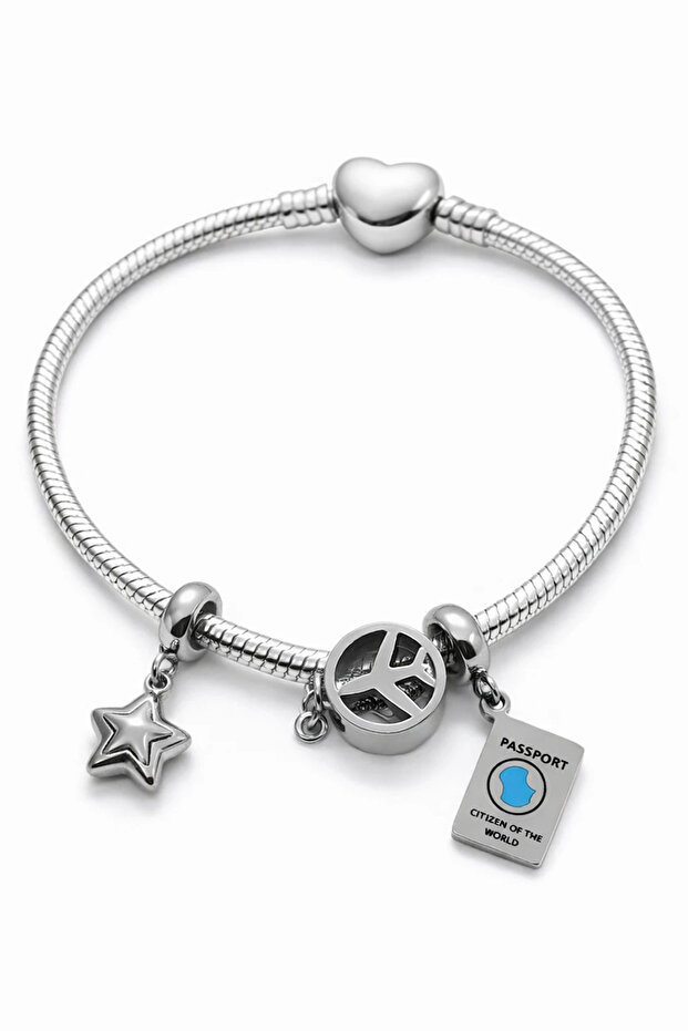 Heart & Peace & Star & Passport Steel Bracelet
