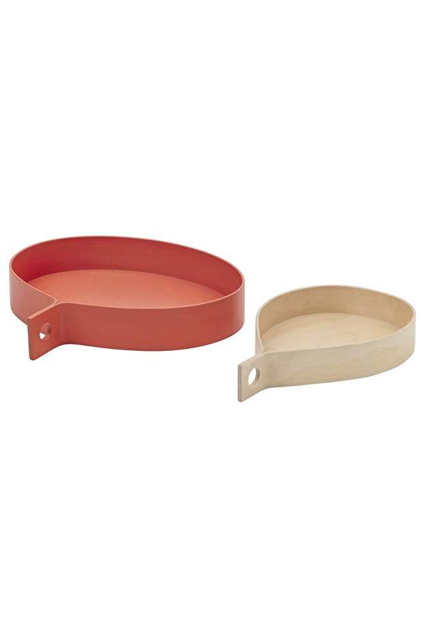 OMMJÄNGE Tray, set of 2, orange/birch veneer