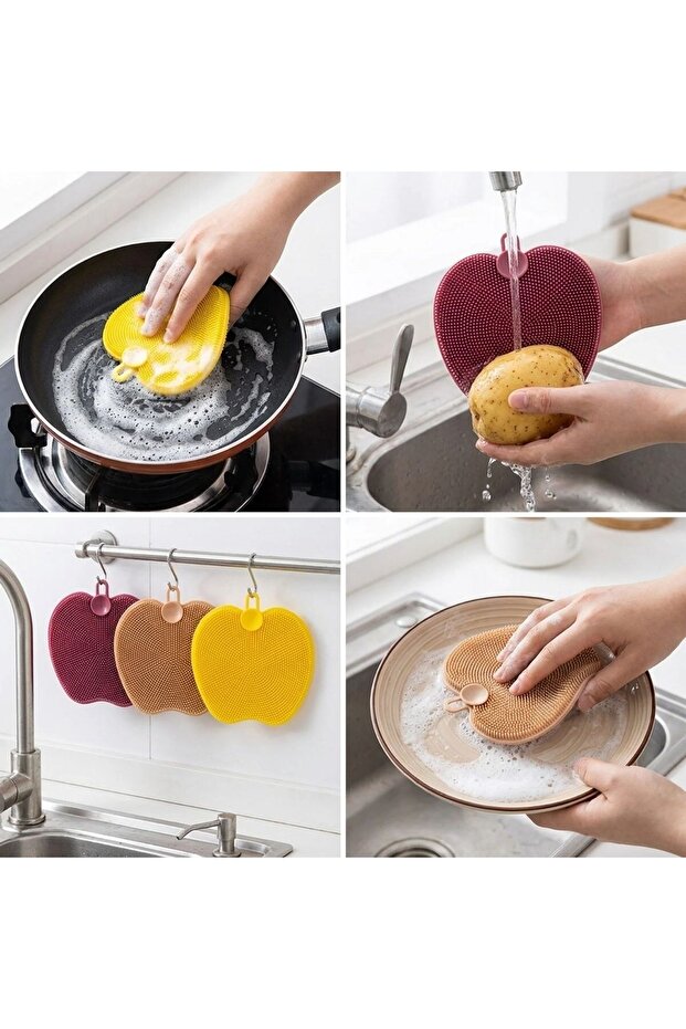 ® Apple Shaped Silicone Dishwashing Mat – Multi-Purpose Kitchen and Bathroom Sponge