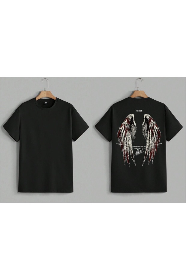Bloody Wing Detailed Printed Oversized T-Shirt