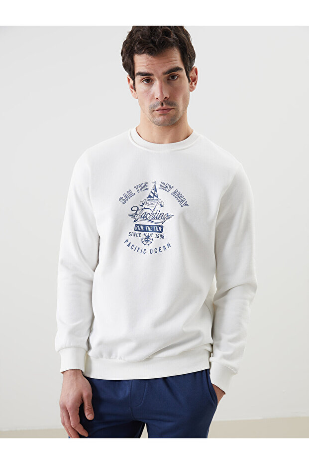 Crew Neck Printed Men's Thick Sweatshirt