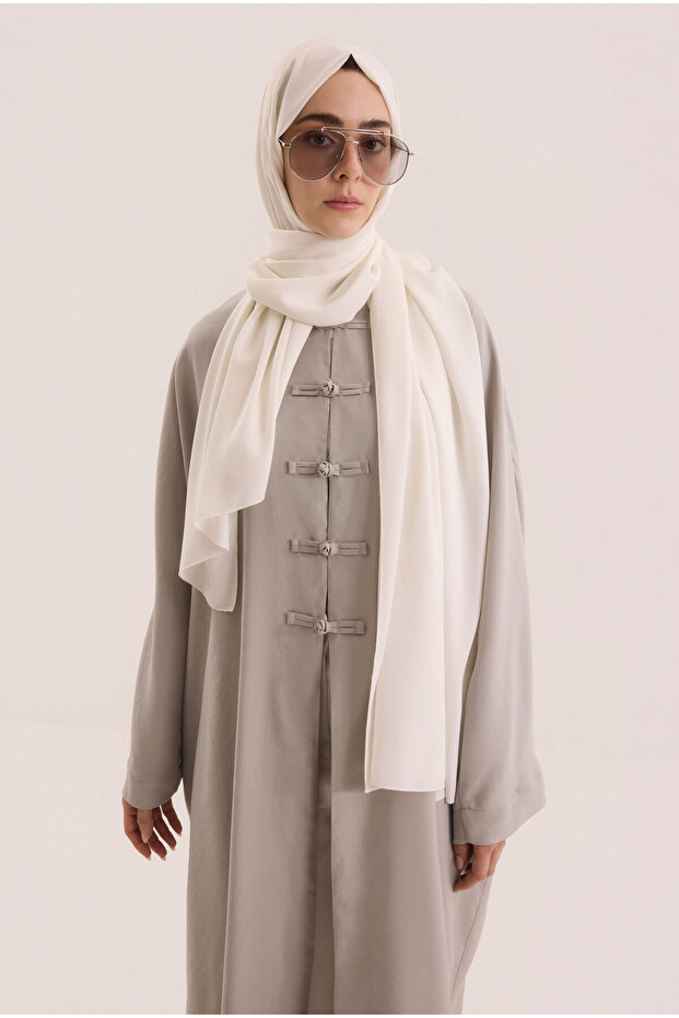 Chinese Buttoned Abaya Gray - 3