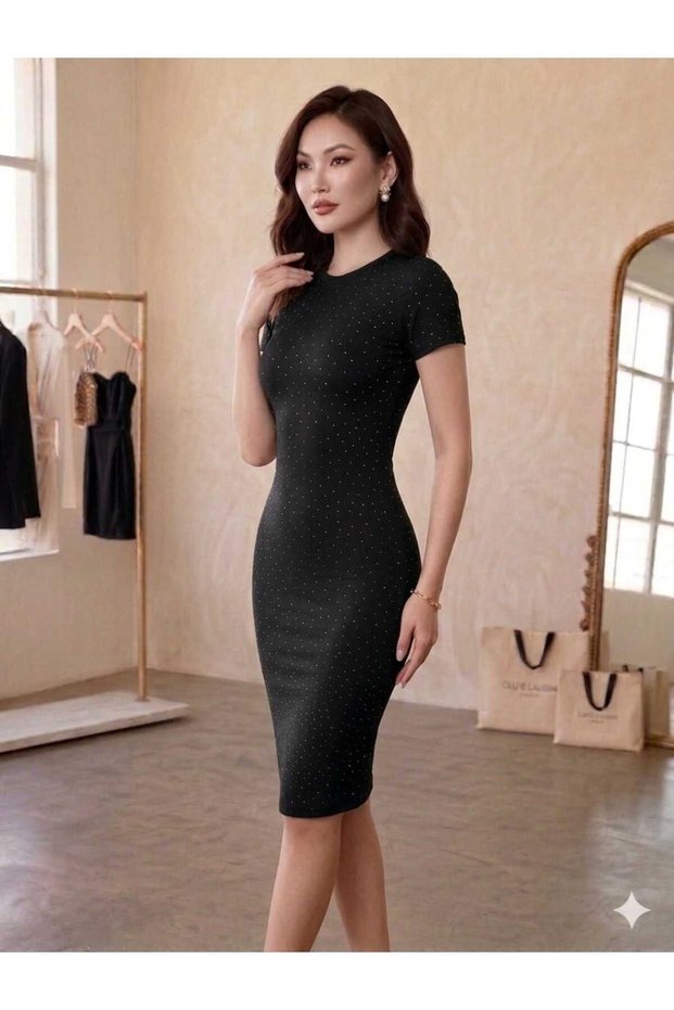 Women's Silvery Slim Fit Midi Dress