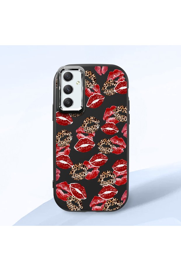 Samsung Galaxy A34 Compatible Case Camera Protector Black Silicone Couple Phone Case Kiss Pattern