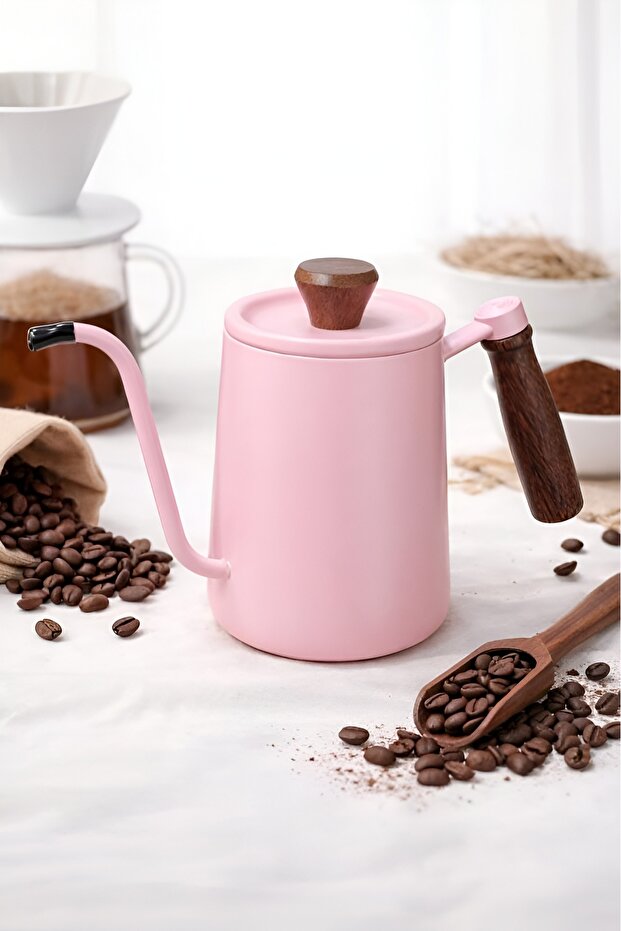 ابريق الترشيح و التقطير (V60) بمقبض خشبي وردي 600مل