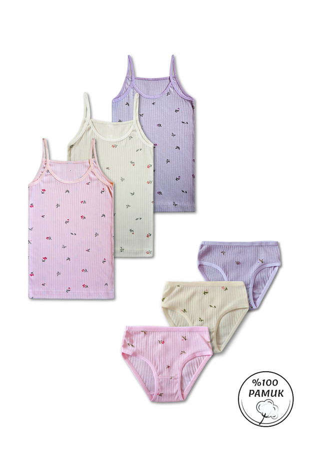 100% Cotton Girls' 6-Piece Undershirt and Panties 3-Piece Set / Ages 2-12