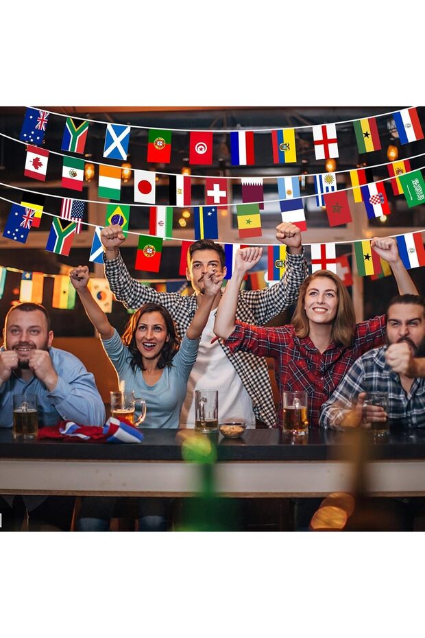 48 Countries World Flag String Flags for World Cup Decorations, Double Sided Fabric Nations String Banner