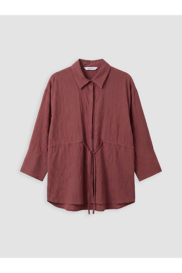 Burgundy Striped Oversize Dobby Women's Shirt