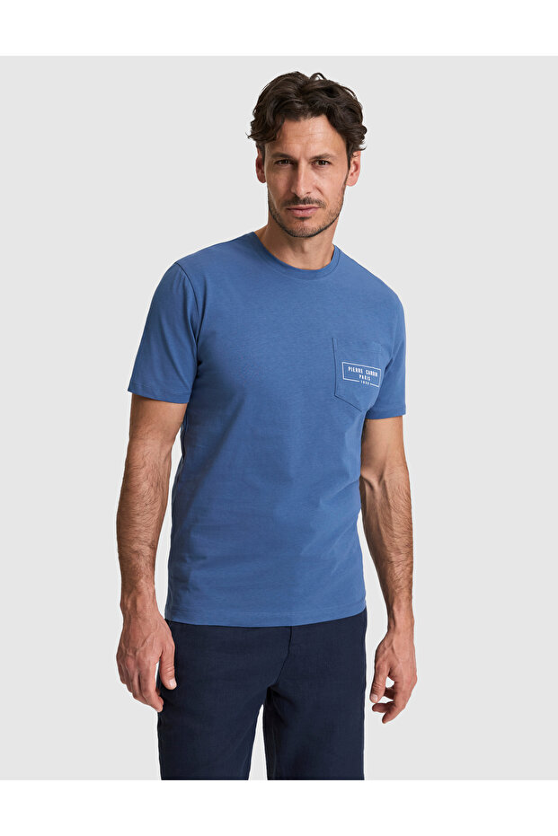 Indigo Regular Fit 100% Cotton Crew Neck T-Shirt 50327866-Vr028