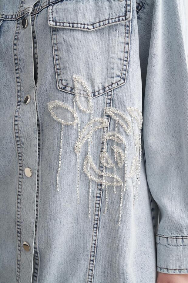 Premium Beaded Tasseled Denim Jacket - 4