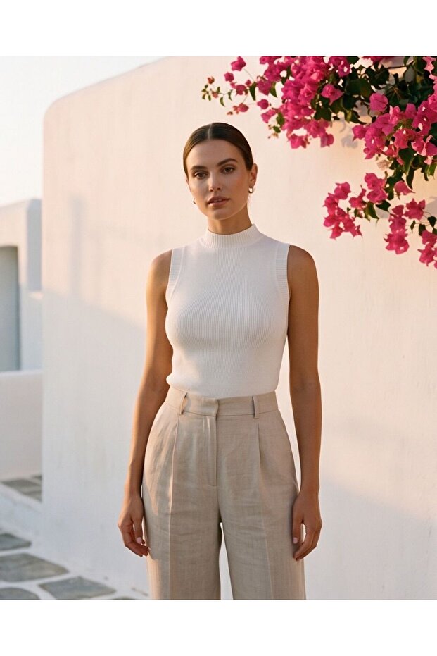 Summer Half Turtleneck Ribbed Knitwear Blouse