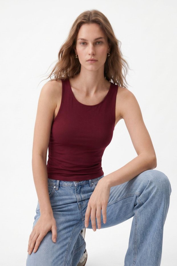 Burgundy Round Neck Crop Athlete Top 8163A