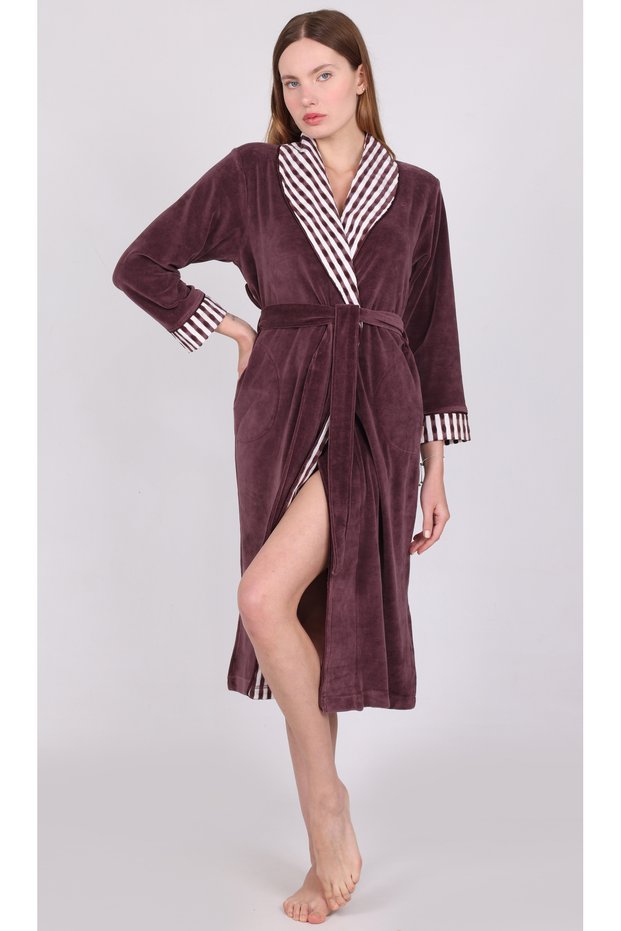 Women's Collar Dot Jacquard Shawl Collar Niki Velvet Bamboo Cotton Dressing Gown
