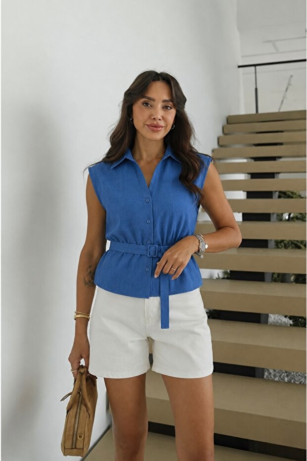 Waist Belted Sleeveless Woven Blouse Ss26Bz0177