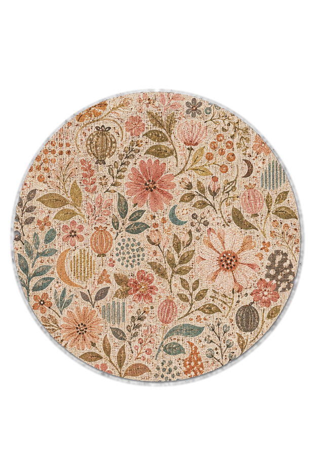 Sdtamor Floral Patterned Round Modern Woven Base Decorative Carpet Sdtamor43