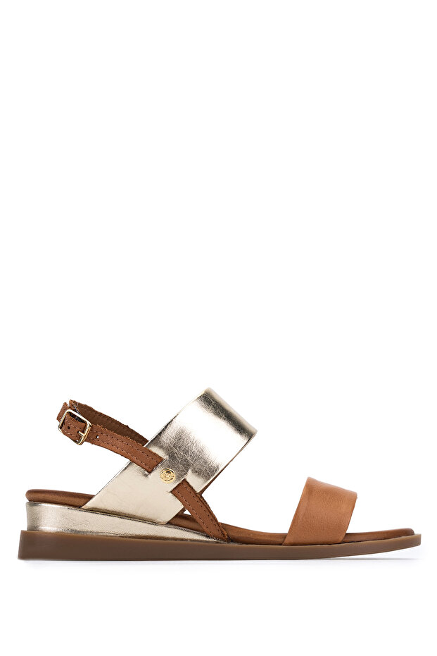 Women's Genuine Leather Tan Flat Sandals