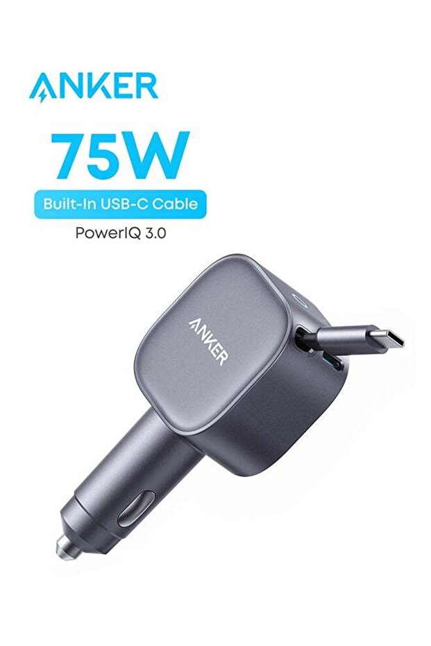 شاحن سيارة USB-C، شاحن سيارة سريع فائق الصغر من النوع C بقوة 75 وات بحد أقصى مع كابينة قابلة للسحب مدمجة