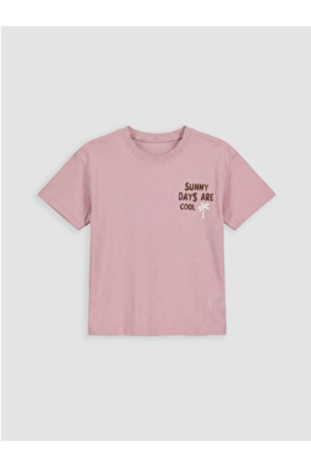 New Season Pink Crew Neck Printed Boys' T-Shirt