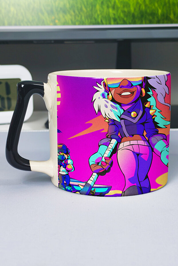 كوب سيراميك فاخر مطبوع عليه Brawlhalla (قطعة واحدة) بمقبض أسود خاص بمقبض مموج V4D