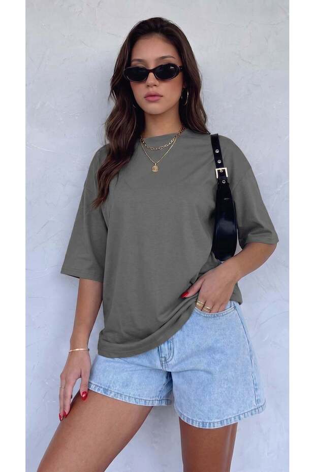 Women's oversized casual t-shirt - basic plain unprinted grey