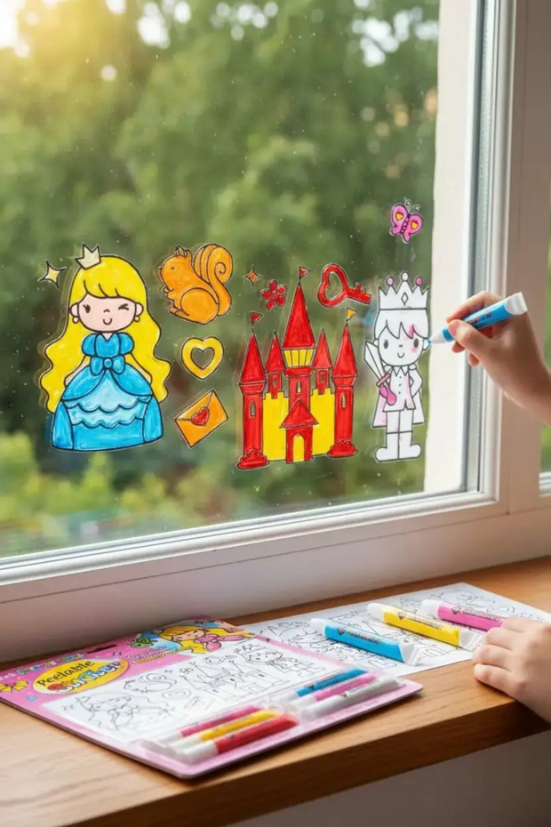 مجموعة أموس كام للرسم على الزجاج - ملصق قابل للتقشير - مجموعة أنشطة إبداعية قابلة لإعادة الاستخدام ولا تترك أثراً