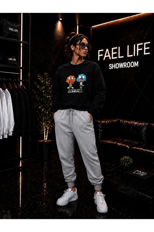 Unisex Wide Cut Zero Neck and Sweatpants Gumball Printed Set
