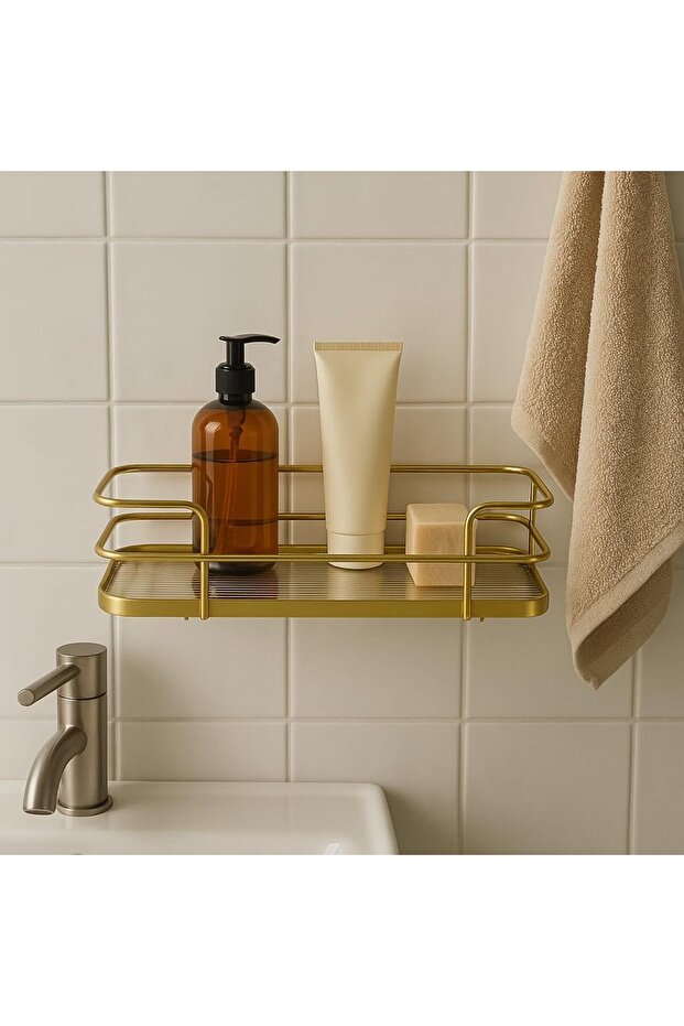 B&S Wall Mount Gold Metal Bathroom Shelf